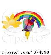 Poster, Art Print Of Parrot With Clouds Under A Sunny Rainbow Arch 1