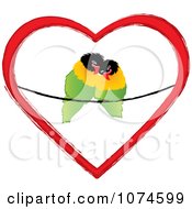 Poster, Art Print Of Two Love Birds Cuddling On A Wire In A Heart