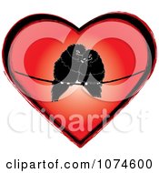 Poster, Art Print Of Two Love Birds Cuddling On A Wire In A Red Heart