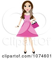 Brunette Teen Girl In A Pink Dress