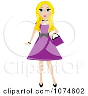 Clipart Blond Teen Girl In A Purple Dress Royalty Free Vector Illustration