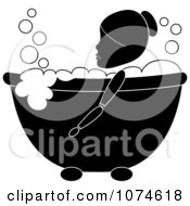 Clipart Black And White Woman Relaxing In A Bubble Bath Royalty Free Vector Illustration