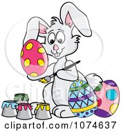 Poster, Art Print Of Gray Easter Bunny Painting Eggs