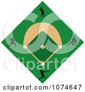 Poster, Art Print Of Black Silhouetted Players On A Baseball Diamond Field