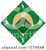 Clipart White Silhouetted Players On A Baseball Diamond Field Royalty Free Vector Illustration