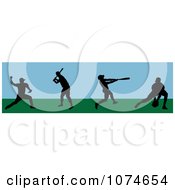 Clipart Silhouetted Baseball Players In A Field 1 Royalty Free Vector Illustration