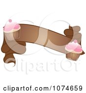 Poster, Art Print Of Brown Banner With Cherry Frosted Cupcakes