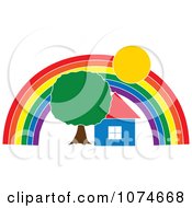 Clipart House And Tree Under A Rainbow Arch Royalty Free Vector Illustration by Pams Clipart #COLLC1074668-0007