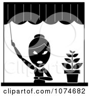 Clipart Black And White Woman Opening Her Window Curtains Royalty Free Vector Illustration by Pams Clipart