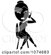 Clipart Black And White Woman Sitting And Talking On A Phone Royalty Free Vector Illustration