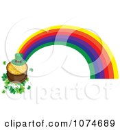 Poster, Art Print Of Leprechaun Hat And Pot Of Gold On Shamrocks At The End Of A Rainbow