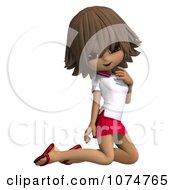 Clipart Brunette School Girl Kneeling Royalty Free CGI Illustration by Ralf61