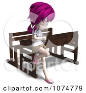 Clipart 3d Sad Pink Haired School Girl Leaning Against A Desk Royalty Free CGI Illustration