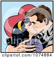 Retro Pop Art Couple Kissing And Holding Each Other Tight Over A Heart