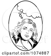 Poster, Art Print Of Black And White Retro Pop Art Woman With A Thought Balloon In An Oval
