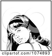 Clipart Black And White Retro Pop Art Woman Looking Back Over Her Shoulder Royalty Free Vector Illustration by brushingup #COLLC1074893-0171