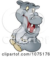 Poster, Art Print Of Happy Gray Hippo Sitting