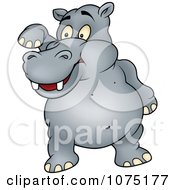 Poster, Art Print Of Happy Gray Hippo Standing And Waving