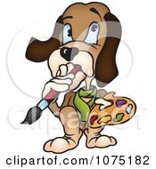 Clipart Dog Artist In Thought And Chewing On A Paintbrush Royalty Free Vector Illustration by dero