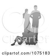 Clipart Gray Gradient Silhouetted Family With The Parents Standing And Children Sitting Royalty Free Vector Illustration by AtStockIllustration