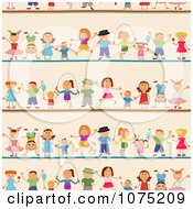 Clipart Seamless Playing Stick Kid Background Pattern Royalty Free Vector Illustration