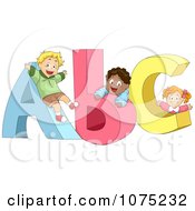 Clipart Cute Diverse School Children Playing On ABC Royalty Free Vector Illustration