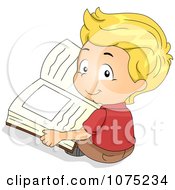 Clipart Cute Boy Reading A Picture Book On The Floor Royalty Free Vector Illustration
