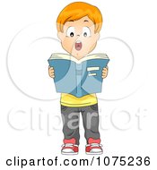 Poster, Art Print Of School Boy Standing And Reading Aloud From A Book