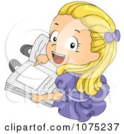 Clipart Cute Girl Excitedly Pointing To A Picture In A Book Royalty Free Vector Illustration
