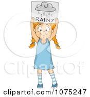 Clipart School Girl Holding A Rainy Weather Flash Card Royalty Free Vector Illustration
