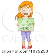 Clipart School Girl Holding A Windy Weather Flash Card Royalty Free Vector Illustration