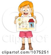 Poster, Art Print Of Happy School Girl Sharing A Drawing Of Her Family