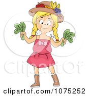 Healthy Girl Holding Fresh Picked Spinach