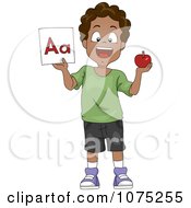Clipart Black School Boy Holding An Apple And A Flash Card Royalty Free Vector Illustration