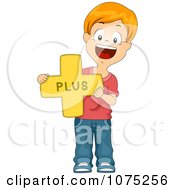 Poster, Art Print Of School Boy Holding A Plus Addition Math Symbol