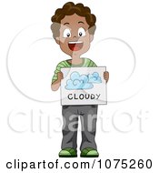 Black School Boy Holding A Cloudy Weather Flash Card