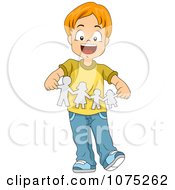Poster, Art Print Of Happy School Boy Holding A Paper Doll Family