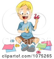 Poster, Art Print Of Happy School Boy Making Origami Swans In Art Class