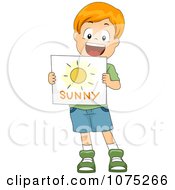 Poster, Art Print Of White School Boy Holding A Sunny Weather Flash Card