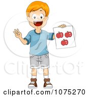 Clipart School Boy Holding An Apple Flash Card Royalty Free Vector Illustration