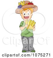 Clipart School Boy Holding A Banana Flash Card Royalty Free Vector Illustration
