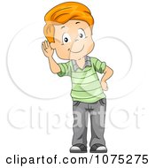 Clipart Listening Boy Cupping His Ear Royalty Free Vector Illustration