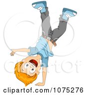Poster, Art Print Of Energetic Happy Boy Doing A Cartwheel
