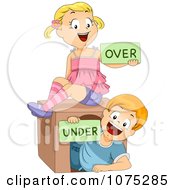 Poster, Art Print Of Happy School Children Holding Over And Under Flash Cards