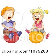 Poster, Art Print Of Happy School Kids Playing On Bouncy Balls