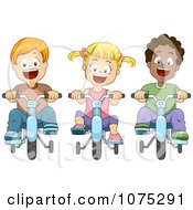 Poster, Art Print Of Happy Kids Riding Bikes With Training Wheels