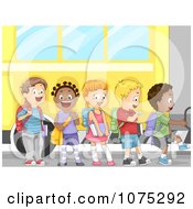 Cute Diverse School Children Boarding A Bus
