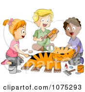 Poster, Art Print Of Cute Diverse School Children Making A Tiger In Art Class