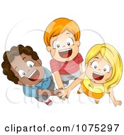 Poster, Art Print Of Three Diverse Children Joining Forces With Their Hands In