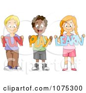 Poster, Art Print Of Cute Diverse School Children Holding Fun Play Learn Paper Cutouts
